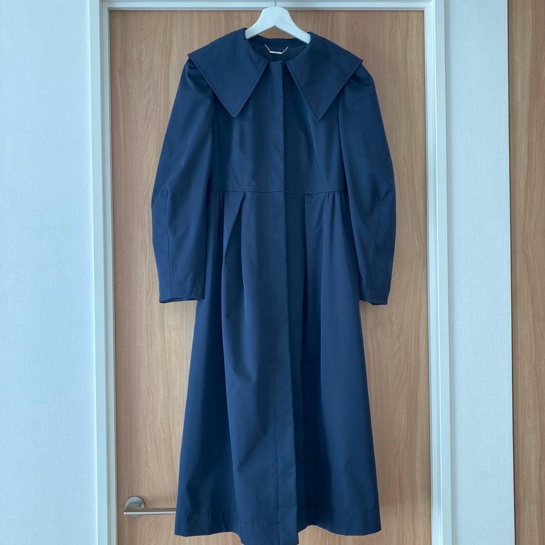 【美品】セルフォード　ビックカラー　ロングコート　Aライン　ネイビー　36サイズ