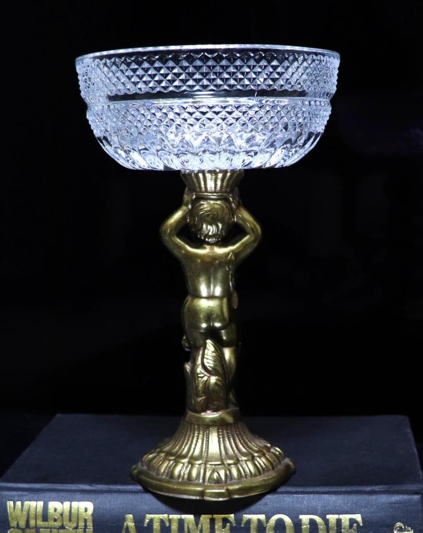 オールド・バカラ ブロンズ台座 天使の子供 切子大型コンポート ディアマン