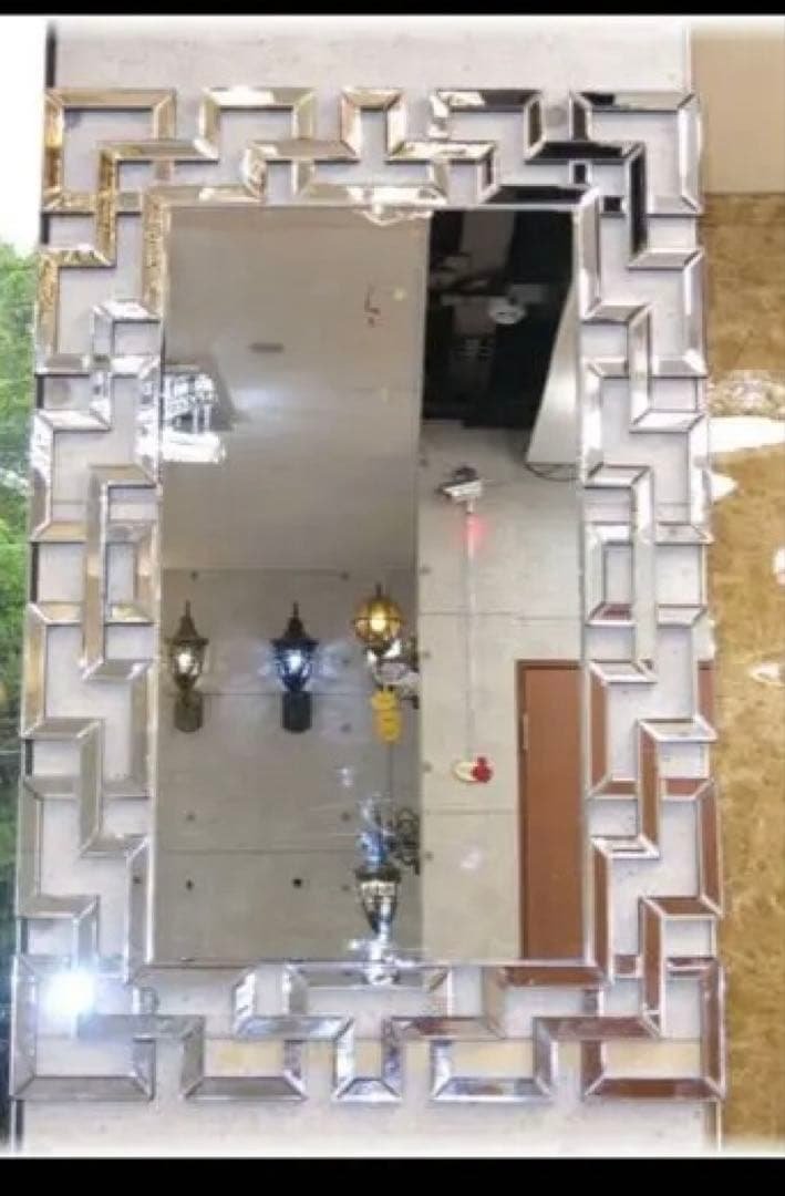 シルバー 長方形 壁掛け鏡 約90cm x 60cm