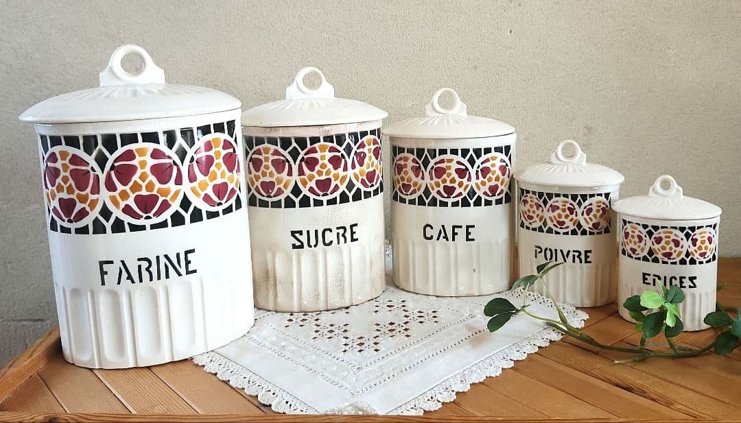 フランス　モザイク模様　キャニスター 5点セット　ブロカント